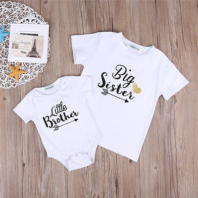 Newborn Big Sister Little Brother White Short Sleeve Summer Tops