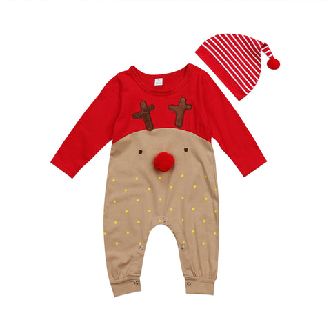 New born Baby Boy Girl deer cartoon Clothes Romper Outfit +Hat