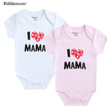 Newborn Baby Clothes Short Sleeve Girl Boy Clothing  I Love Papa Mama Design 100%Cotton Rompers de bebe Costumes White