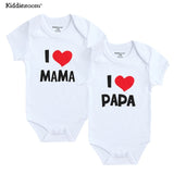 Newborn Baby Clothes Short Sleeve Girl Boy Clothing  I Love Papa Mama Design 100%Cotton Rompers de bebe Costumes White
