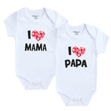 Newborn Baby Clothes Short Sleeve Girl Boy Clothing  I Love Papa Mama Design 100%Cotton Rompers de bebe Costumes White