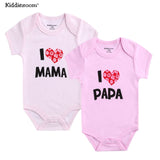 Newborn Baby Clothes Short Sleeve Girl Boy Clothing  I Love Papa Mama Design 100%Cotton Rompers de bebe Costumes White