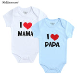 Newborn Baby Clothes Short Sleeve Girl Boy Clothing  I Love Papa Mama Design 100%Cotton Rompers de bebe Costumes White