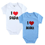 Newborn Baby Clothes Short Sleeve Girl Boy Clothing  I Love Papa Mama Design 100%Cotton Rompers de bebe Costumes White