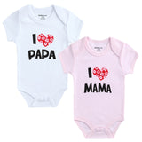 Newborn Baby Clothes Short Sleeve Girl Boy Clothing  I Love Papa Mama Design 100%Cotton Rompers de bebe Costumes White