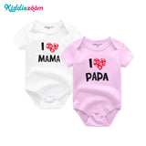 Newborn Baby Clothes Short Sleeve Girl Boy Clothing  I Love Papa Mama Design 100%Cotton Rompers de bebe Costumes White