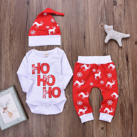 New dropship Xmas Newborn Infant Baby Boy Girl Romper Tops+Pants Christmas Deer Outfits Set Long Sleeve Winter Clothes T#
