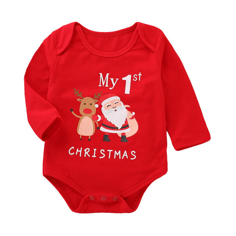 Long Sleeve Romper Jumpsuit Pajamas Letter My First Christmas Clothing Warm Outfits Toddler Infant Baby Girl Boy Xmas Clothes
